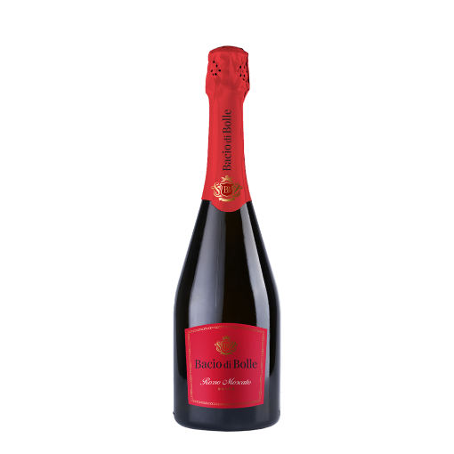 Bacio di Bolle Red Muscat Sparkling Wine 750ml bottle, with elegant label and vibrant red colour.
