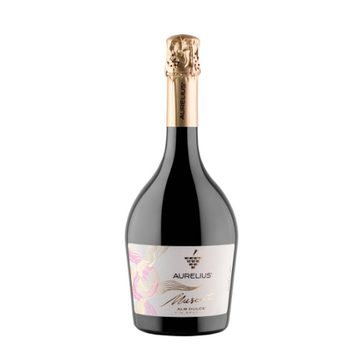 Aurelius Muskat Dulce Sparkling Wine 750ml bottle, with elegant label and pale golden colour.