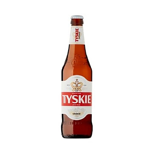 Tyskie Gronie Beer 500ml bottle, featuring distinctive Polish branding.