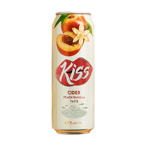A 500ml can of Kiss Cider Peach Vanilla 