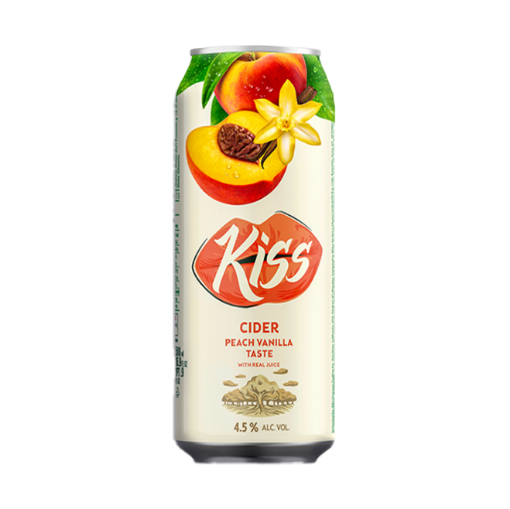 A 500ml can of Kiss Cider Peach Vanilla