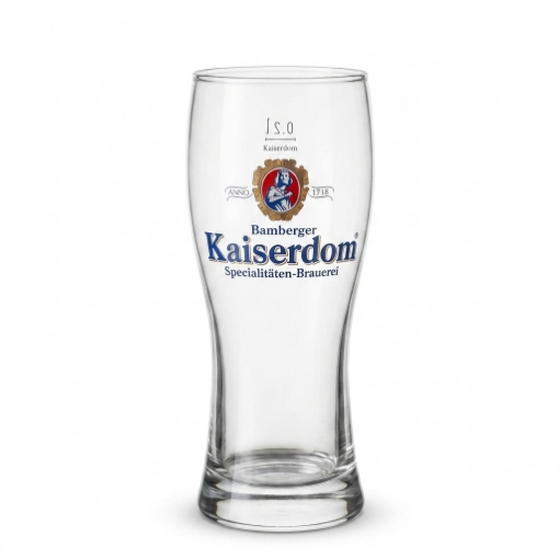 Clear 200ml Kaiserdom beer glass with a 0.2l mark and the official Bamberger Specialitäten Brauerei logo.